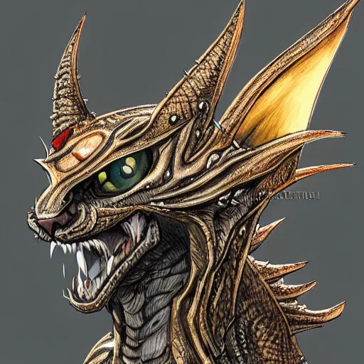 Prompt: a cat as a dragon, scare, highly detailed face, full body, fantasy art, monster art, style of masami kurumada, illustration, epic, fantasy, intricate, hyper detailed, artstation, concept art, smooth, sharp focus, ray tracing