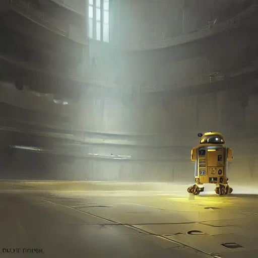 Image similar to big yellow pit droid, by Greg Rutkowski