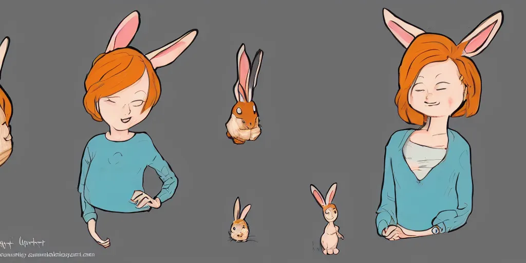 Image similar to women, ginger, cartoon, sweatshirt, concept art, concept art, bunny ears,