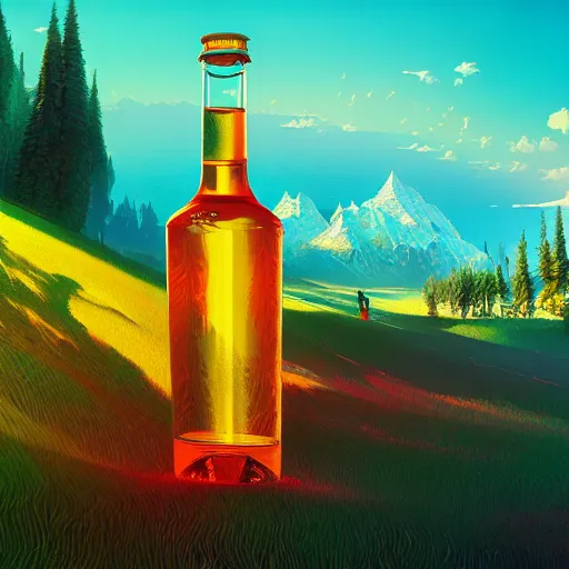 Image similar to alcohol under the microscope, Bright colors, fantastic landscape, hyperrealism, no blur, 4k resolution, ultra detailed, style of Anton Fadeev, Ivan Shishkin, John Berkey