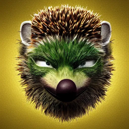 Prompt: behance hd, 3 d head of green hedgehog, cgsociety, symmetrical logo, a digital painting by marvel, cgsociety, angry