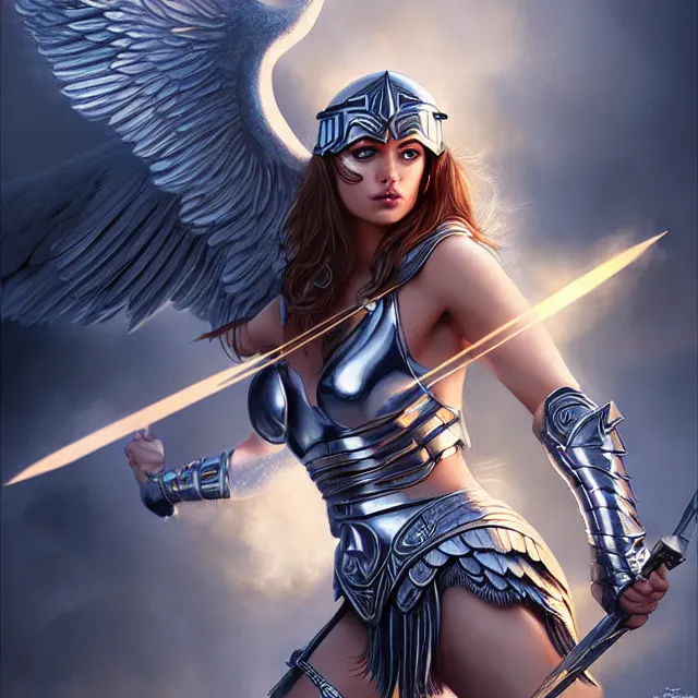 Image similar to beautiful valkyrie warrior with light powers, highly detailed, 4 k, hdr, smooth, sharp focus, high resolution, award - winning photo, artgerm, photorealistic