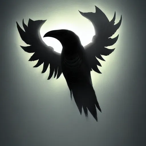 Image similar to halo 2 emblem depicting a raven with a halo, with professional lighting, concept art, matte painting, 8 k, highly detailed, artstation