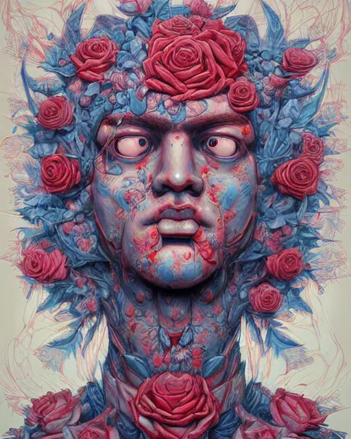 Image similar to rose god by james jean, masterpiece, very detailed, realistic eyes, abstract, vivid, aesthetic