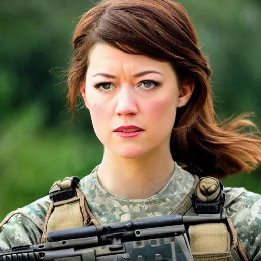 Prompt: mary elizabeth winstead as a futuristic soldier in a future battleground