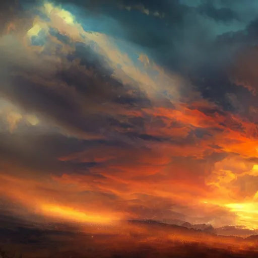 Image similar to falling down burning clouds, thunder and fire rain, 4k, post-processing, very very detailed, artstation, cute