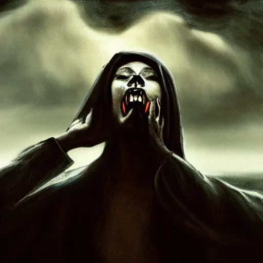 Prompt: A beautiful computer art that captures the feeling of terror and anguish. The bright sky contrasts sharply with the dark, ominous figure in the background, creating a sense of unease and foreboding. The figure's face is twisted in a scream of agony, conveying the true horror of the scene. This computer art is truly a masterpiece of emotion and terror. by Clemens Ascher, by Carl Gustav Carus saturated