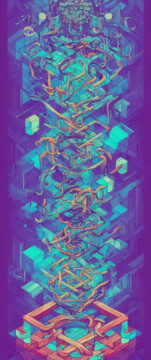 Image similar to arcane twisted turn of fate abstraction, centered award winning ink pen illustration, isometric abstract illustration by dan mumford, edited by craola, technical drawing by beeple and tooth wu, tiny details by artgerm and watercolor girl, symmetrically isometrically centered