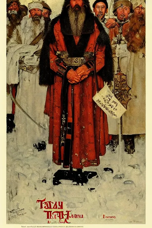 Image similar to russian tsar ivan the terrible, poster, by norman rockwell