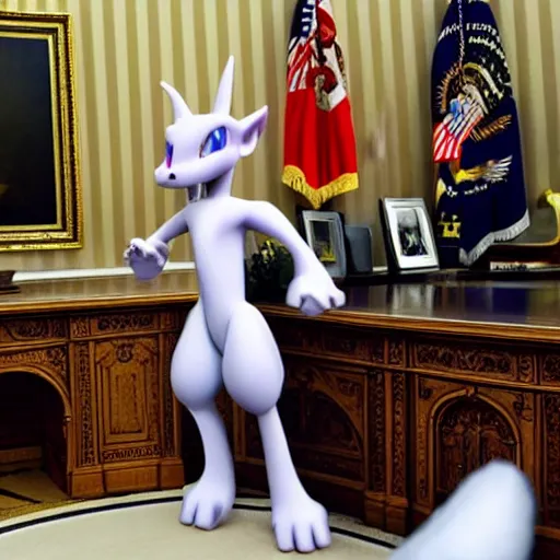 Prompt: mewtwo in the oval office