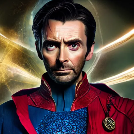 Prompt: David Tennant as Dr. Strange, professional photography, 8k, marvel, detailed