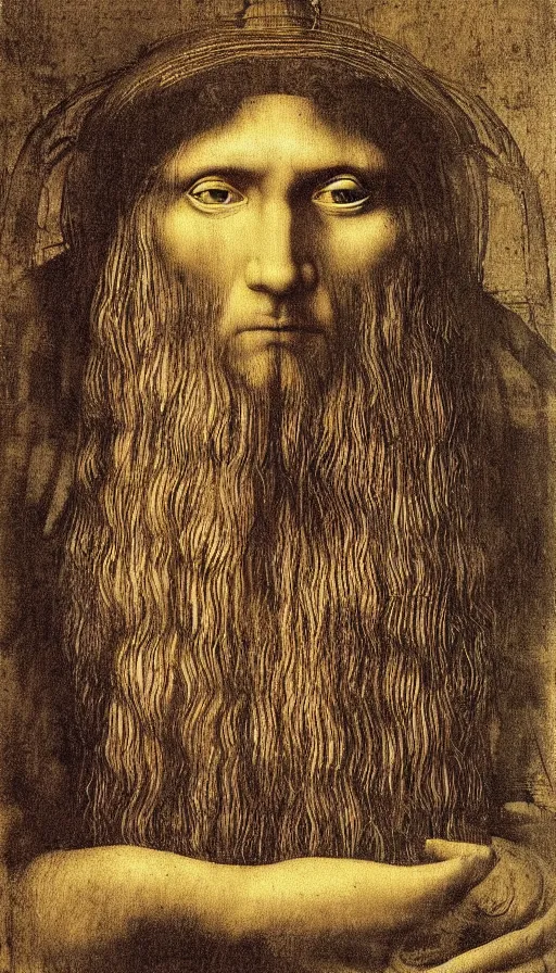 Image similar to portrait of a digital shaman, by leonardo da vinci