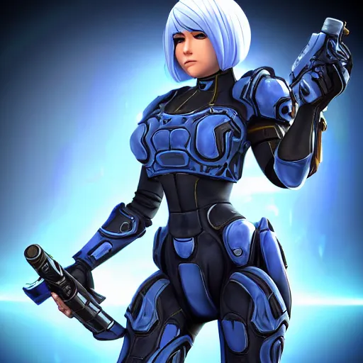 Image similar to full body shot of 2B as a Starcraft 2 commander, highly-detailed