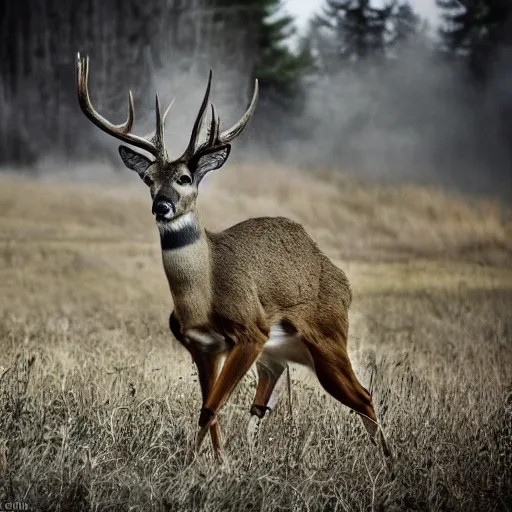 Image similar to a rocket launcher explosive deer military animal beast, huge, powerful, rocket, launcher, scary, anger, rage, canon eos c 3 0 0, ƒ 1. 8, 3 5 mm