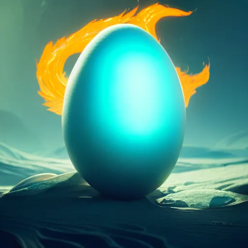 Image similar to magic ice phoenix egg, rock and sand around, peter mohrbacher style, ray tracing, cinematic, digital art, realistic, octane render