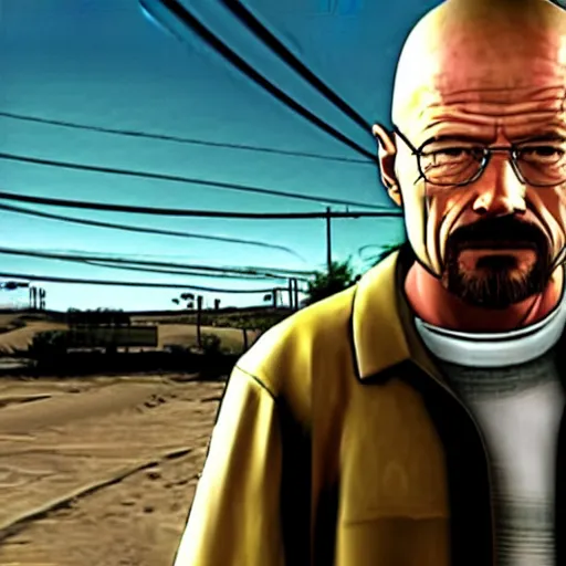Prompt: Walter white on the cover of gta San Andreas