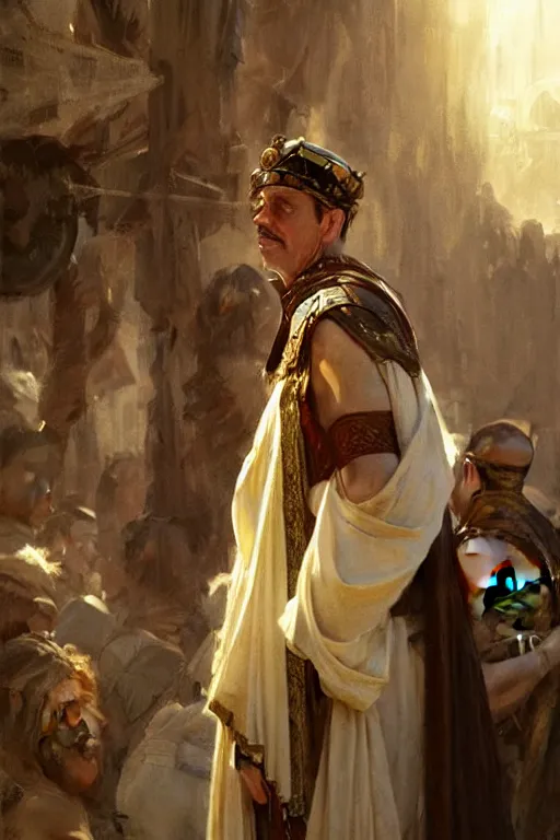 Image similar to ancient roman steve buscemi ascending wearing the civic crown, art by anders zorn, wonderful masterpiece by greg rutkowski, beautiful cinematic light, american romanticism by greg manchess, jessica rossier