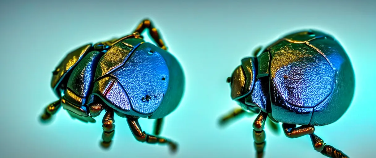 Image similar to high quality close-up photo scarab!! jeweled pearlescent gorgeous intricate moody blue lighting low angle hd 8k sharp shallow depth of field