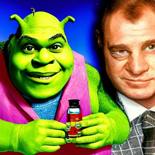 Image similar to Doctor Shrek gives you Medicine for your flu in the 80s