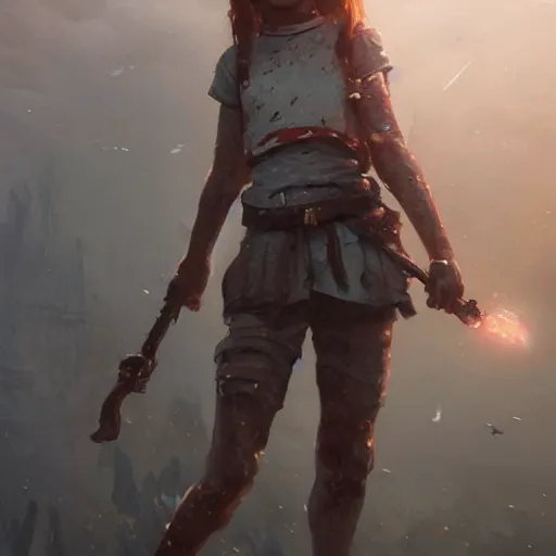 Image similar to a highly detailed epic cinematic concept art CG render digital painting artwork: teenage Sadie Sink in action. By Greg Rutkowski, Ilya Kuvshinov, WLOP, Stanley Artgerm Lau, Ruan Jia and Fenghua Zhong, trending on ArtStation, subtle muted cinematic colors, made in Maya, Blender and Photoshop, octane render, excellent composition, cinematic atmosphere, dynamic dramatic cinematic lighting, precise correct anatomy, aesthetic, very inspirational, arthouse