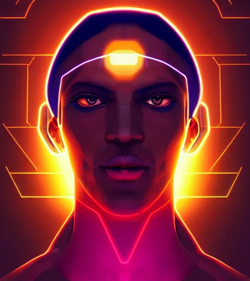 Image similar to symmetry!! egyptian god of technology, solid cube of light, hard edges, product render retro - futuristic poster scifi, lasers and neon circuits, brown skin handsome egyptian god, intricate, elegant, highly detailed, digital painting, artstation, concept art, smooth, sharp focus, illustration, dreamlike, art by artgerm