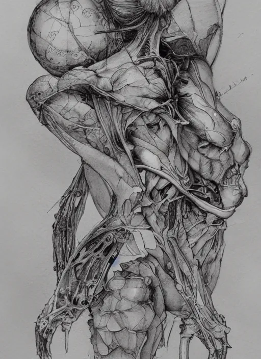 Image similar to Anatomical sketch of fairy anatomy, note the the margins, obsession, watercolor, extremely high detail, pen and ink, intricate line drawings, by Yoshitaka Amano, Ruan Jia, Kentaro Miura, Artgerm,