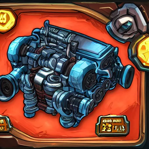 Image similar to car engine concept, comic card style, Hearthstone card, lowpoly