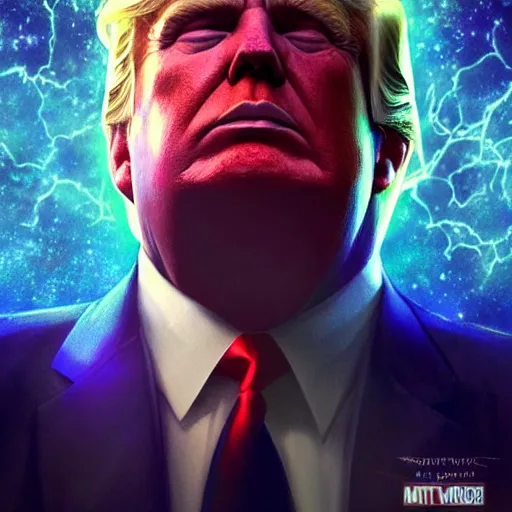 Prompt: Donald Trump as Thanos, cinematic movie poster, elegant, intricate, highly detailed, artstation, digital painting, Marvel, concept art, sharp focus, illustration, art by artgerm and greg rutkowski and alphonse mucha