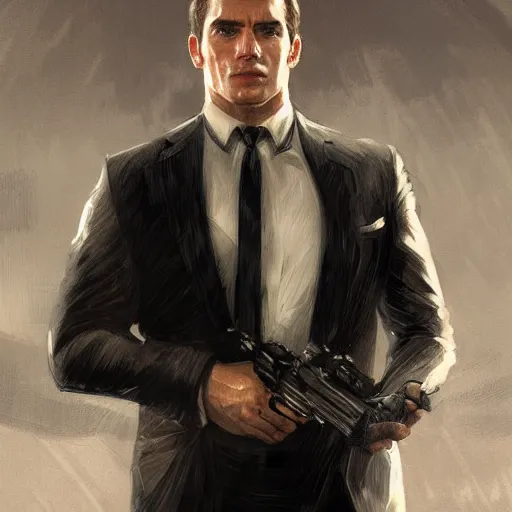 Image similar to henry cavill as james bond, portrait, highly detailed, digital painting, artstation, concept art, sharp focus, illustration, art by artgerm and greg rutkowski and alphonse mucha