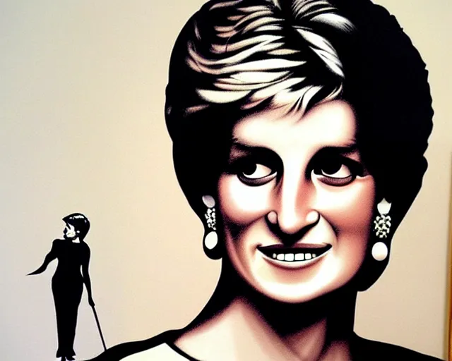 Prompt: lady diana, artwork by banksy