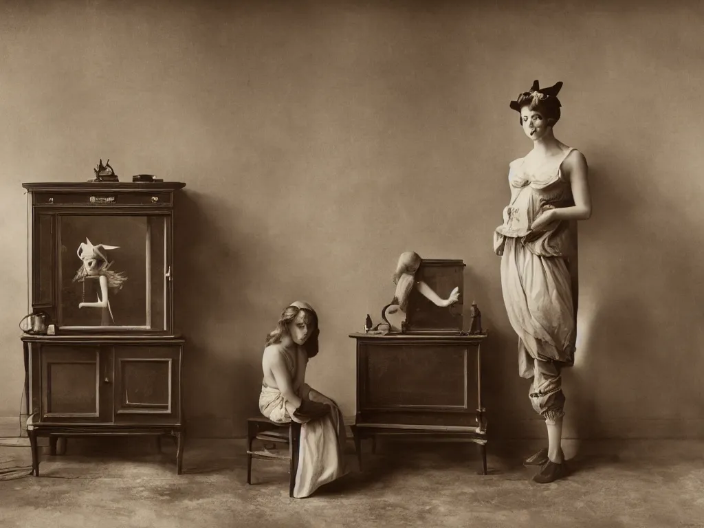 Image similar to old photography of pikachu in a victorian cabinet decor, man ray, alfred ghisoland, gregory crewdson, miss aniela, erwin olaf, 4 k