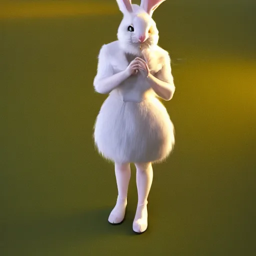 Image similar to beautiful fit furry female anthropomorphic rabbit wearing dress, full body, ultra realistic, vray, 5 5 mm