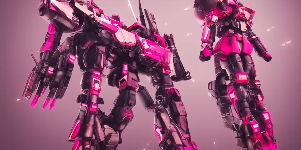 Image similar to isometric of female gundams in pink and red collection by merriam, daniel, intricate mechanical details, futuristic, 2 k aesthetic, dramatic lighting, 4 k, 3 d octane render, provenance, detailed, trending on artstation