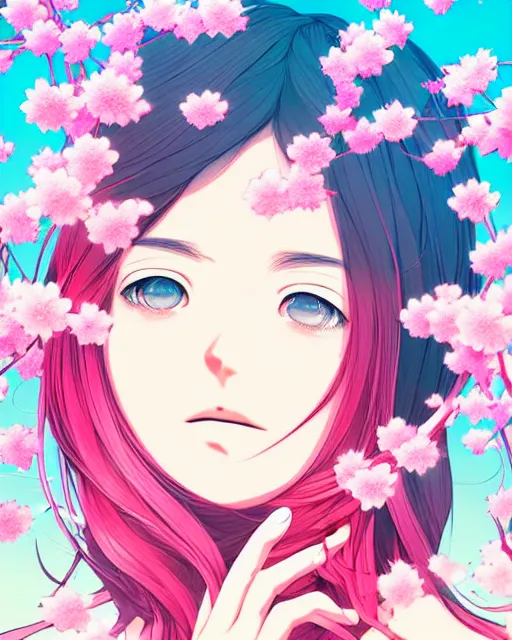 Prompt: beautiful girl in sakura supernova, detailed manga illustration!! intricate details, perfect face, perfect body, aesthetically pleasing pastel colors, poster background, aesthetic details, art by conrad roset and ilya kuvshinov