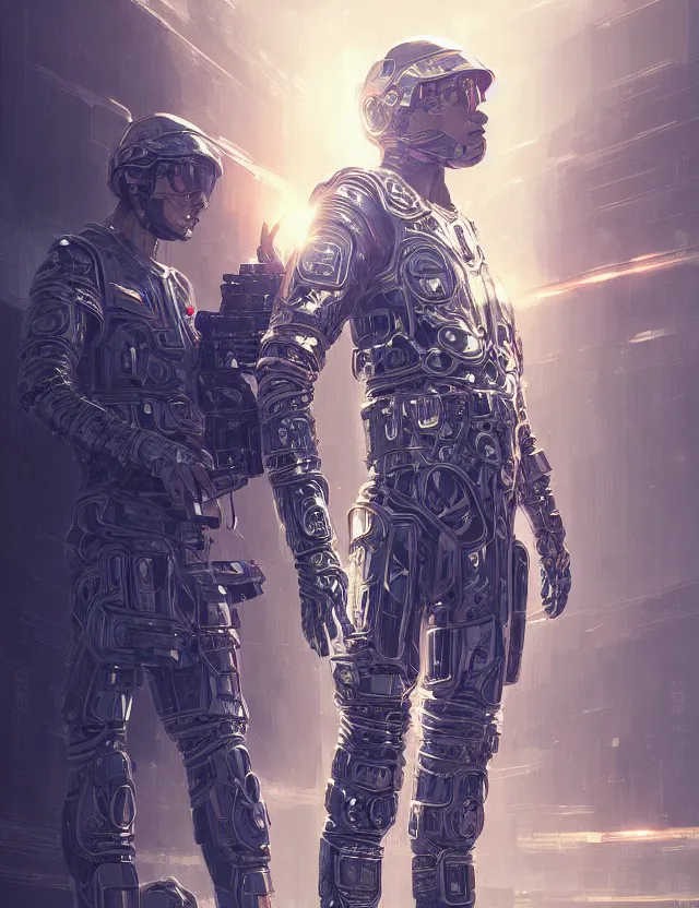 Image similar to futuristic soldier reflective chrome armor super intricate ornaments artwork by tooth wu and wlop and alena aenami and greg rutkows