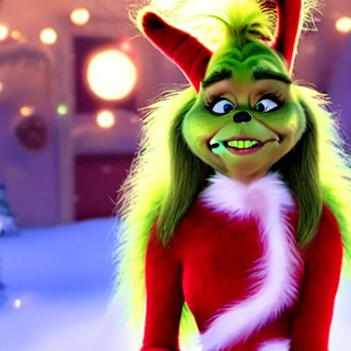 Image similar to A movie still of Ariana Grande in The Grinch