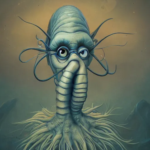 Prompt: squidward by rik oosternbroek, concept art, masterpiece, digital art, ultra detailed, sharp focus, cinematic lighting, 8 k hd resolution