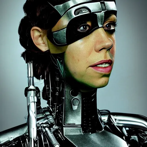 Image similar to portrait of aubrey plaza as borg queen, beautiful award winning photography,