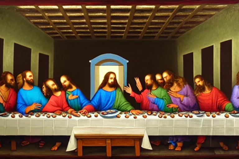 Prompt: the last supper painting but there's nobody there