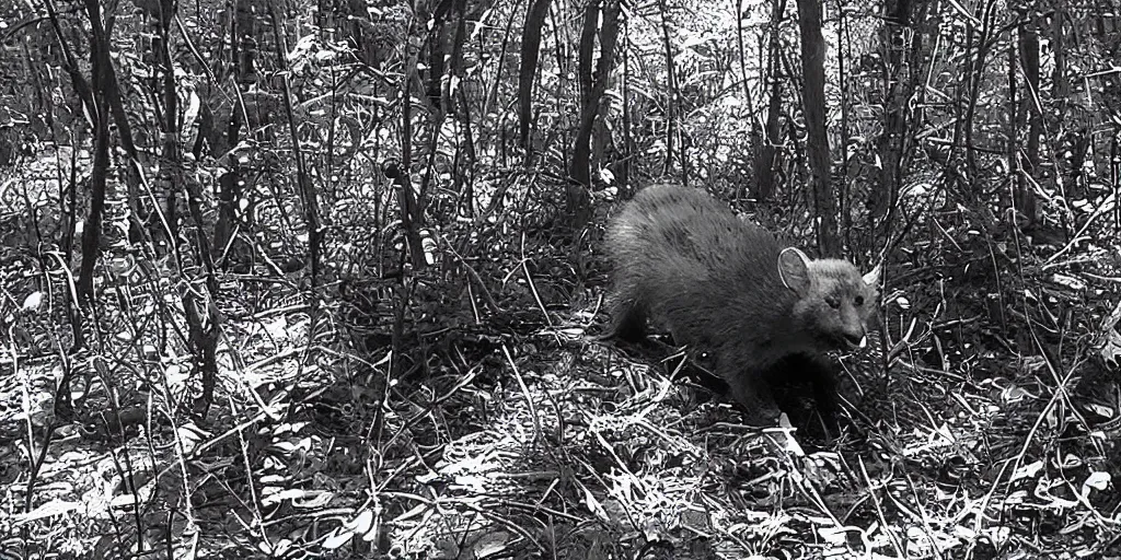 Image similar to chuck e cheese trail cam footage, greyscale