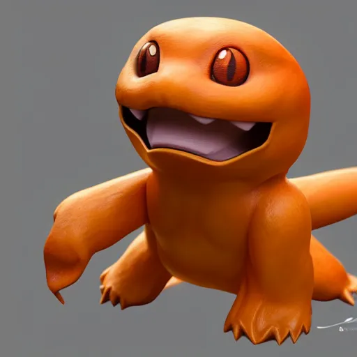 Prompt: wooden sculpture of pokemon charmander, wide shot, vibrant color details, zbrush, hyper realistic, golden ratio, macro lens, unreal engine, octane render, symmetri