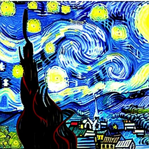 Image similar to starry night painting in the style of cubism