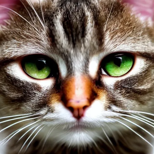 Image similar to cute brown tabby cat white nose bridge, (((pink nose)))