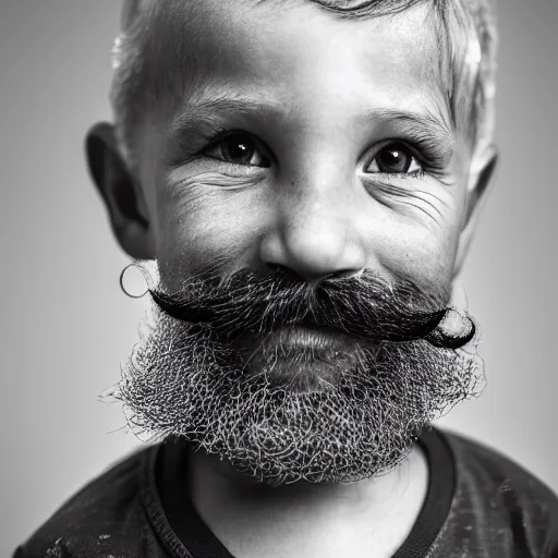 Prompt: a 4 year old boy with old wrinkly skin, facial hair, natural beard, natural mustache, old skin, lots of wrinkles, age marks, old gray hair, very old, young kid, 4 years old, very young, portrait photo, head shot, hyperrealistic