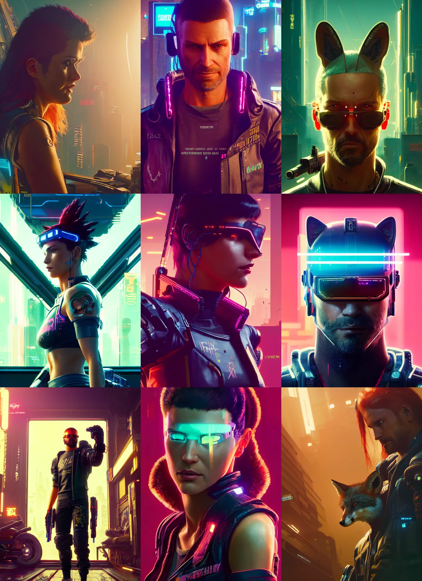 Prompt: highly detailed portrait of fox in cyberpunk 2 0 7 7, stephen bliss, unreal engine, greg rutkowski, loish, rhads, beeple, makoto shinkai and lois van baarle, ilya kuvshinov, rossdraws, tom bagshaw, alphonse mucha, global illumination, god rays, detailed and intricate environment