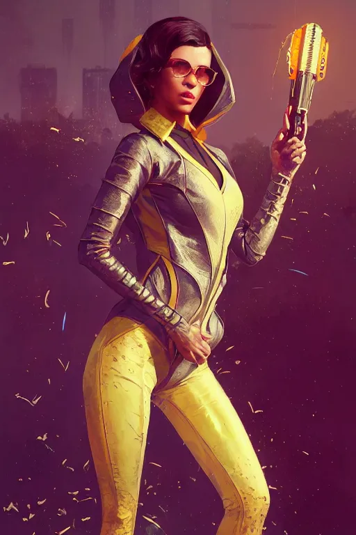 Image similar to gta 5 queen bee profile picture by greg rutkowski, dynamic pose, intricate, futuristic, fantasy, elegant, by stanley artgerm lau, greg rutkowski, thomas kindkade, alphonse mucha, loish, norman rockwell, fantasy lut, asymmetric, long hair, retro computer graphics, video game, fluid lines,