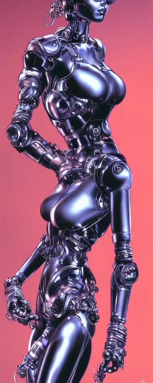 Image similar to beauty cyberpunk woman, robotic, trending on artstation, by Hajime Sorayama and Boris Vallejo