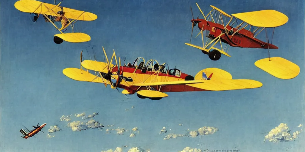 Image similar to a gerbil flying a biplane, norman rockwell