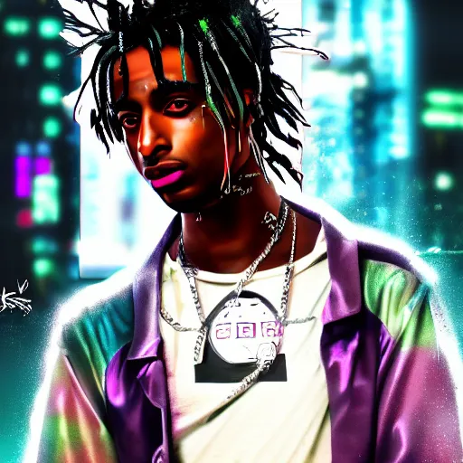 Image similar to playboi carti in cyberpunk style digital art 4 k the detailed super realistic