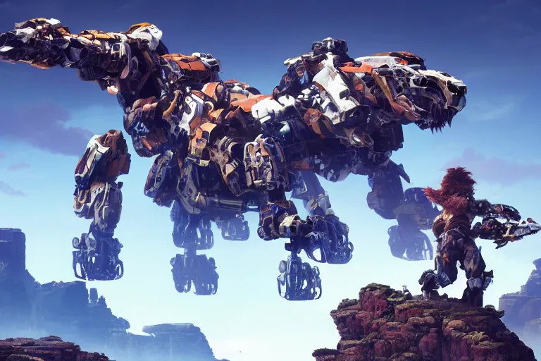 Image similar to rockbreaker machine mecha animal beast robot of horizon forbidden west horizon zero dawn bioluminiscence global illumination ray tracing hdr fanart arstation by sung choi and eric pfeiffer and gabriel garza and casper konefal